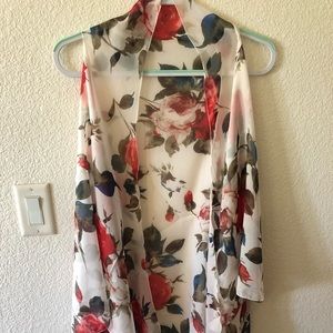 Chiffon Floral Coverup/Sleeveless Kimono